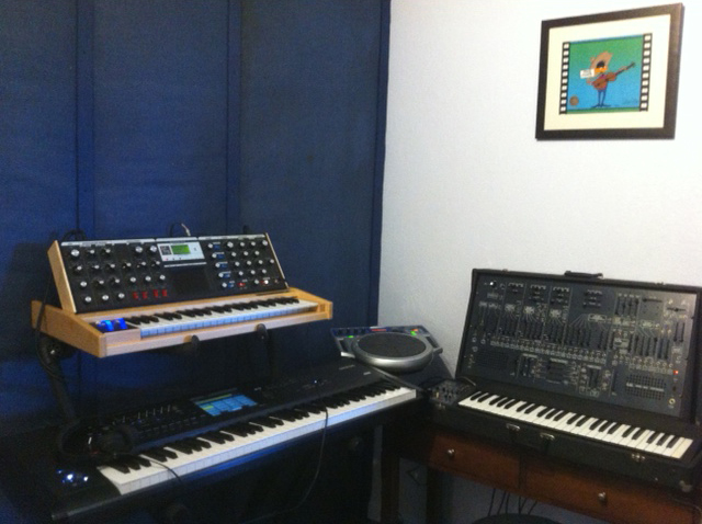 restoration of the ARP2600, the addition of an Anniversary MiniMoog Voyager (Signature Model - in a lovely, Maple hardwood case), and a new Korg Kronos 73