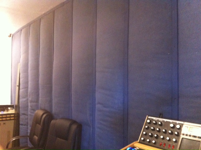 the 'dead' wall at the back of the control room- made as 2 feet thick sound-absorbing material, to "kill" the back wall and make the control sound and feel much bigger than the actual space permitted